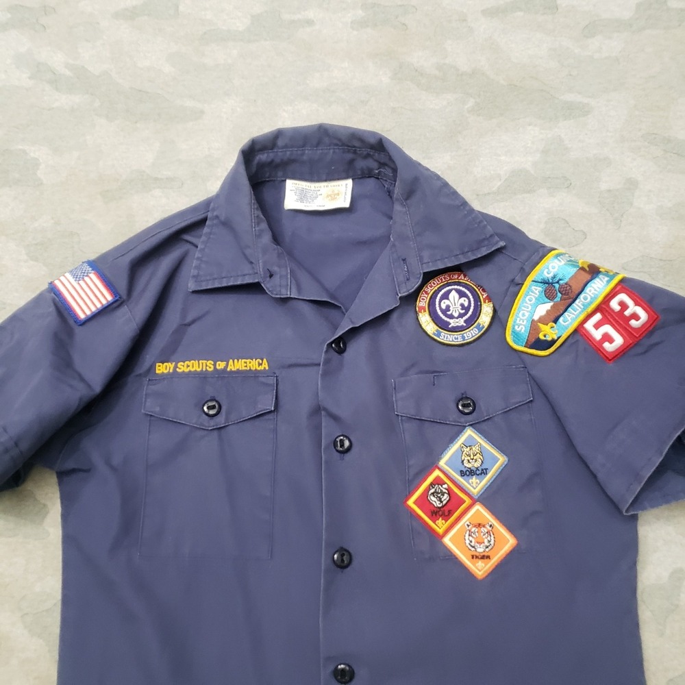Boy Scouts Of America Shirt Youth Large Blue Short Sleeve Button-Up - Picture 3 of 8